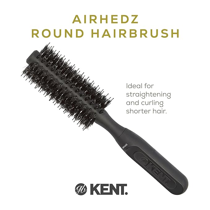 Kent AH16G AirHez Boar & Nylon Bristle Round Brush - Blow Dryer Brush for Curling, Great for Adding Volume & Root Lifting in Short Hair