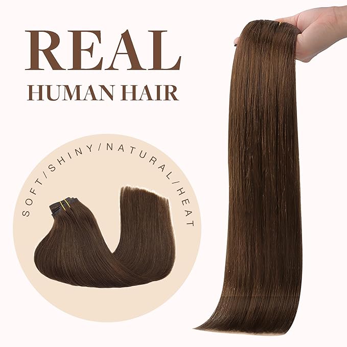 GOO GOO Clip in Hair Extensions Real Human Hair, Remy Human Hair Extensions Clip ins for Women, Natural Human Hair, 18inch 130g 7Pcs, 4A Chocolate Brown