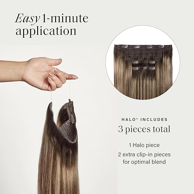 Luxy 100% Remy Human Hair – Halo Clip-In Hair Extensions –Natural Looking Volume & Length - One-Piece - Easy 5-Min Application 180 grams 20" Dimensional Rooted Sunkissed Brown