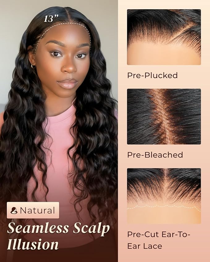 Arabella 13x6 Deep Curly Human Hair Wig 210% Density Curly Wigs Human Hair 100% Glueless Lace Front Wig 12a Pre Plucked Bleached Pre-Cut Wigs (24inch,13x6 deep curly wig)