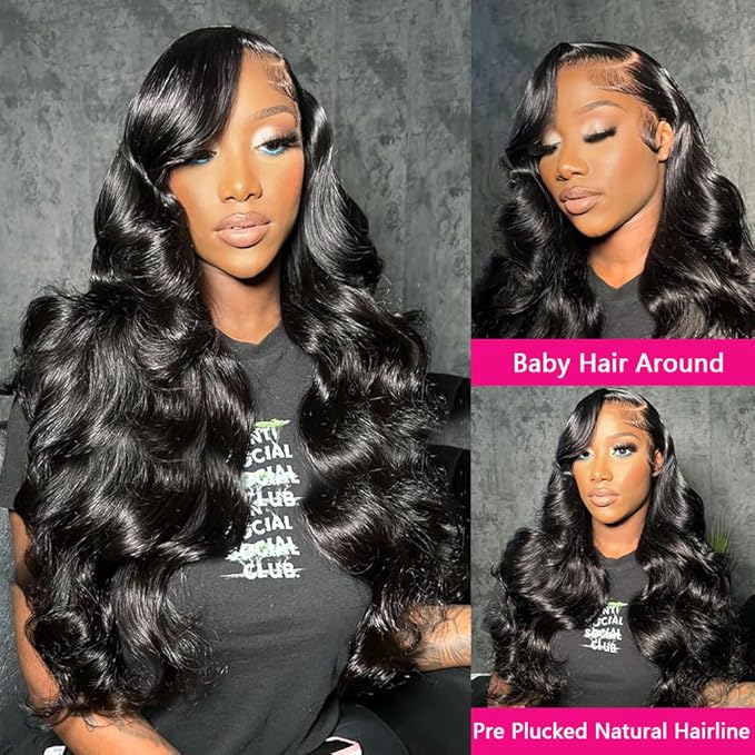 13x6 Body Wave Lace Front Wigs Human Hair Pre Plucked Glueless Wigs Human Hair 180% Density HD Transparent Lace Frontal Wigs Human Hair for Black Women Body Wave Wig 18 Inch