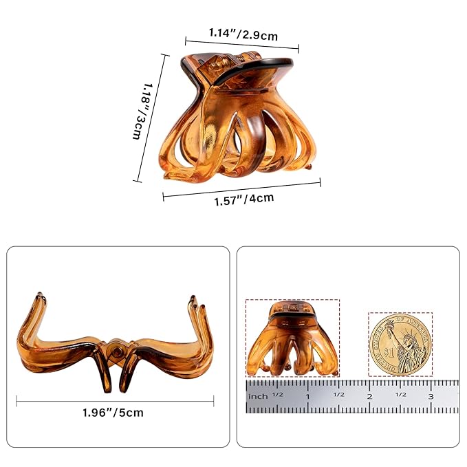 YOHAMA 10 pcs Hair Clips Medium Small 1.57 Inch Octopus Claw Clips 4cm Medium Jaw Clips Durable Strong Grip for Women Girls Thick Hair.
