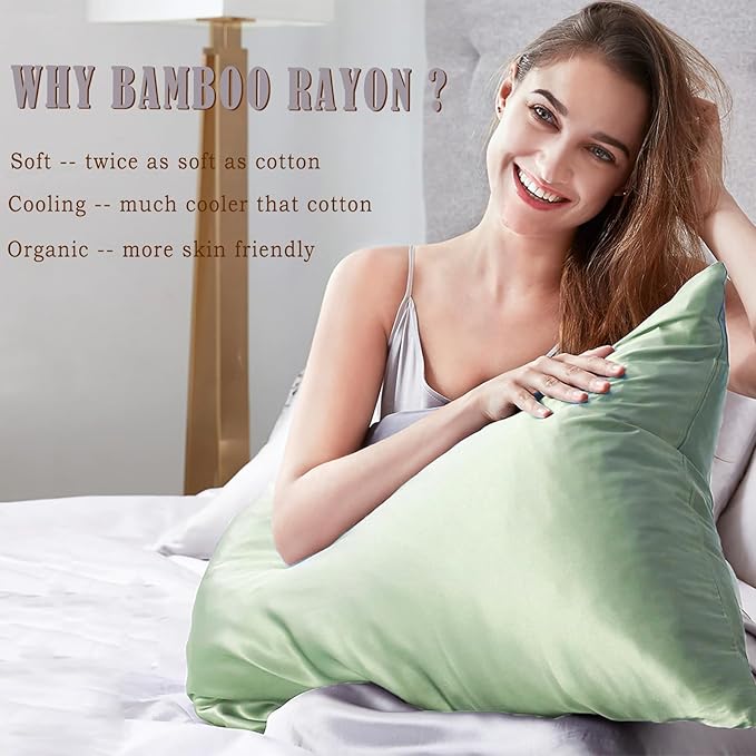 TELUS Body Cooling Pillow Case Cover, Bamboo Rayon & Lyocell Pillowcase with Zipper Closure, Breathable Pillow Case for Hot Sleepers and Night Sweats, 20x54 inches, Sage Green
