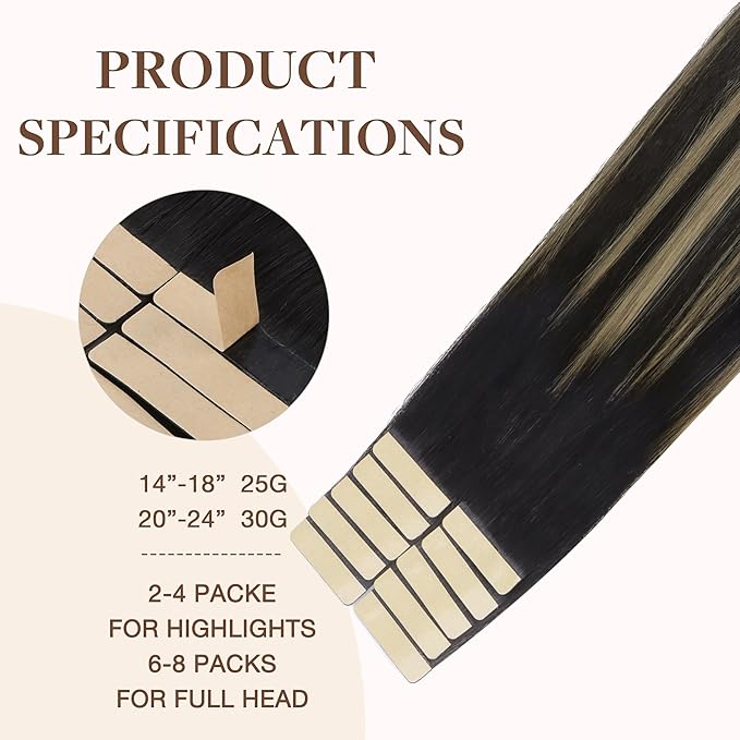 GOO GOO Tape in Hair Extensions Human Hair, 1B/19/1B Natural Black to Light Blonde, 24inch 30g 10pcs, Skin Weft Seamless Invisible, Silky Straight with Thick Ends, Remy Human Hair
