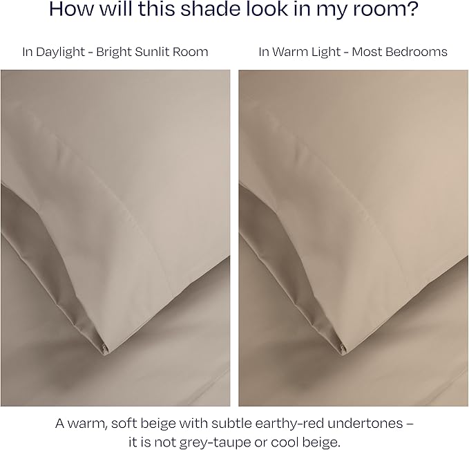 California Design Den Pillow Cases King Size Set of 2-1000 Thread Count Sateen, Soft and Thick 100% Cotton King Pillowcases, Durable - Beige (Sand Tone)