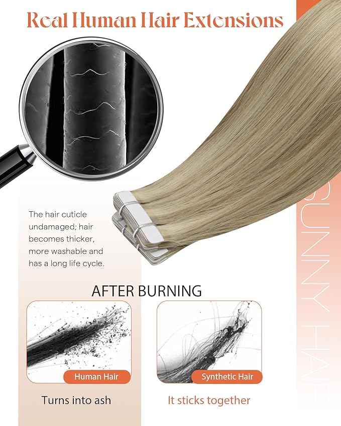 Sunny Hair Tape in Hair Extensions Real Human Hair Invisible Remy Hair Extensions Tape ins for Women Golden Blonde Highlight Medium Blonde 24 inch 20Pcs 50G