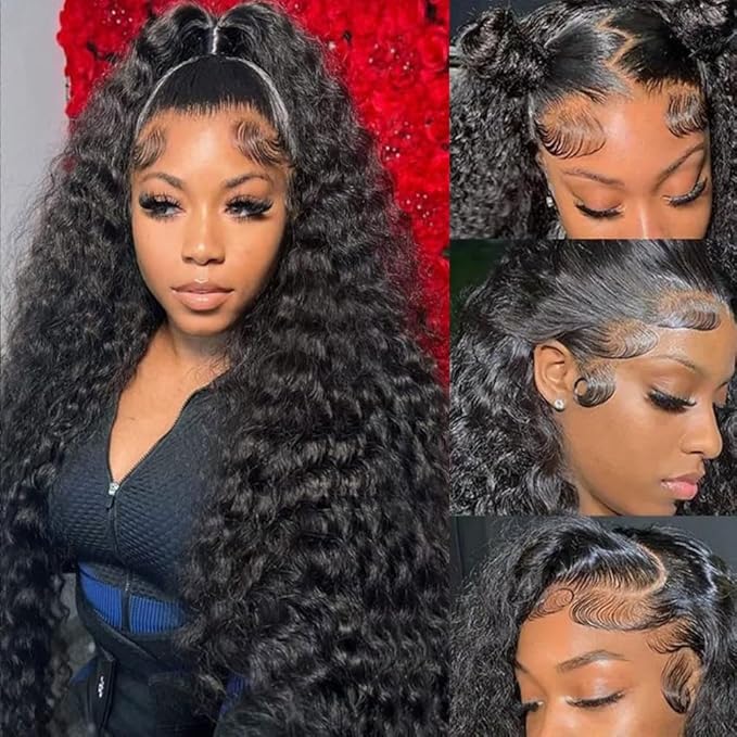 Aomllute Deep Wave Lace Front Wigs Human Hair 26 Inch 200 Density 13x4 HD Lace Front Wigs Human Hair for Women Glueless Curly Lace Front Wigs Human Hair Wigs Pre Plucked