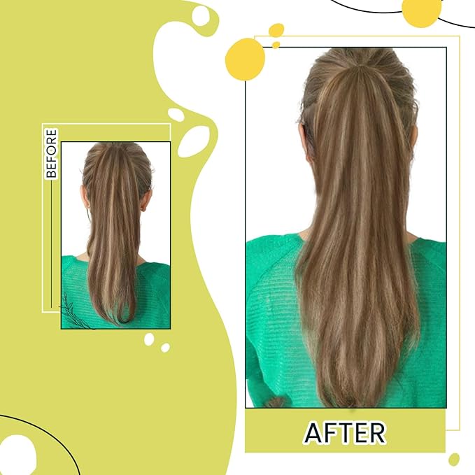 RUNATURE Ponytail Extension Human Hair, Long Real Hair Ponytail Extension with Magic Paste, Natural Remy Hair for Daily Wearing, 20 Inch 80g #3P12 Dark Brown Highlight Honey Blonde