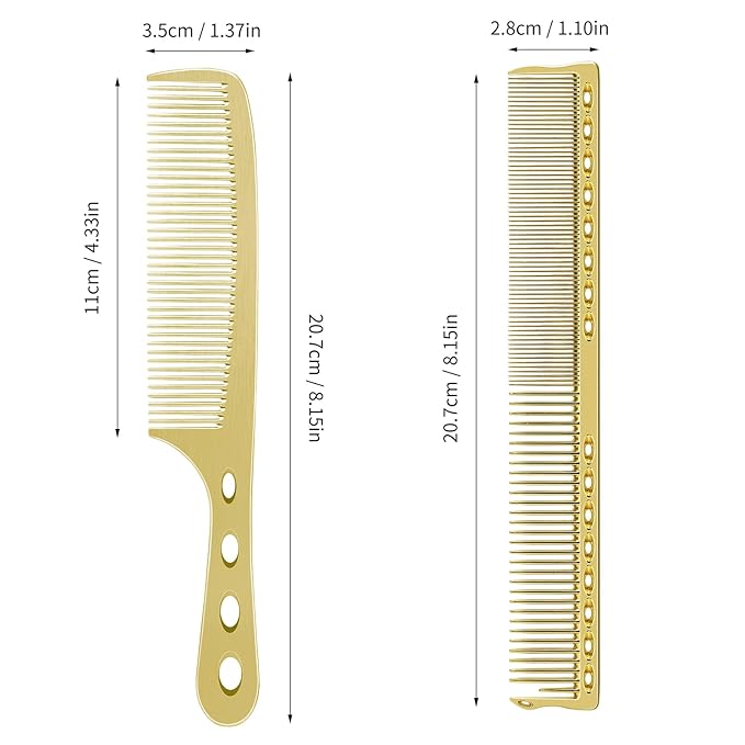 Hair Styling Comb,2PCS Metal Combs For Hair Women,Space Aluminum Stainless Steel Anti-static Sparse Haircut Comb Beauty Tool(Golden)
