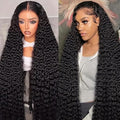 40 Inch 13x6 Deep Wave Lace Front Wigs Human Hair Pre Plucked 250% Density 13x6 HD Transparent Lace Frontal Wigs Human Hair Glueless Deep Curly Human Hair Wigs For Women Natural Color