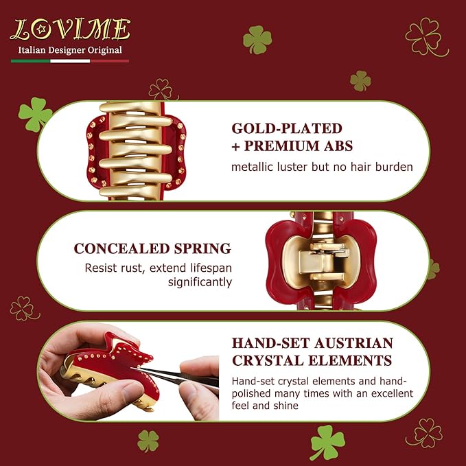 2026 Premium Durable Hair Claw Clip for Women, Original Italian Designed Strong Grip Hair Clips for Normal Fine Thin Hair, No Slip Jaw Clips with Gift Box for Christmas Birthday Girls, 3 Inch Red