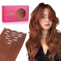 WENNALIFE Seamless Clip In Hair Extensions Human Hair, 24 Inch 160g 7pcs Dark Auburn Copper Real Hair Extensions Clip in Human Hair Invisible PU Skin Weft Natural Remy Human Hair Extensions