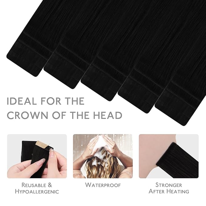 WENNALIFE Invisi Edge & Classic Tape in Hair Extensions Human Hair, 16 Inch 50g 20pcs(10pcs Invisi Edge & 10pcs Classic) Jet Black Invisible Luxury Remy Hair Natural Seamless Injected Tape Ins