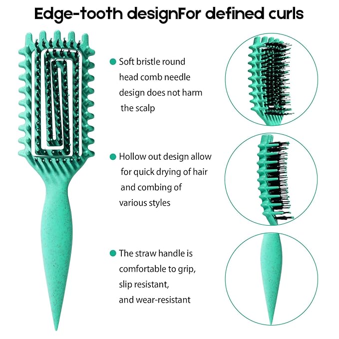Curly Hair Brush Candybrush Curl Defining Brush for Detangling Shaping and Defining Curls for Women, Men, Wet & Dry Hair (Green)