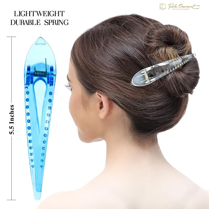 RC ROCHE 6 Pcs Duck Bill Alligator Hair Clips for Women Sectioning Flat Claw Long Thick Hair Inner Teeth Curved Styling Jaw Strong Secure Grip Salon, Large Transparent Multicolor