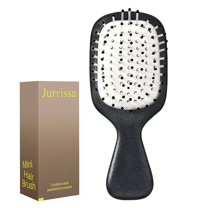 Mini Hair Bursh for Women Men and Kids, Protable Travel Size Hair Brush for Pockets Purses, Mini Detangler Brush for All Hair Types, Small Paddle Brush for Detangling (Black)