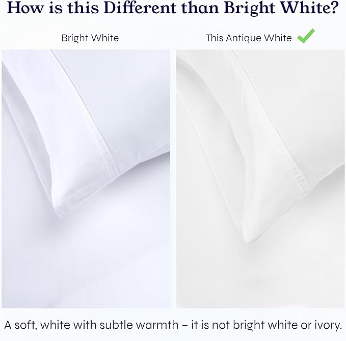California Design Den Standard Queen Size Pillowcase Set - 400 Thread Count, 100% Cotton Sateen, Set of 2 Pillow Covers, Soft and Breathable - Antique White