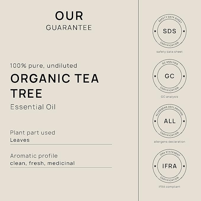 VINEVIDA Organic Tea Tree Essential Oil 32 oz - Undiluted Candle Scent DIY Scents for Candlemaking Bulk Soap Making,32GALV-OBP-ORG-TEA-32