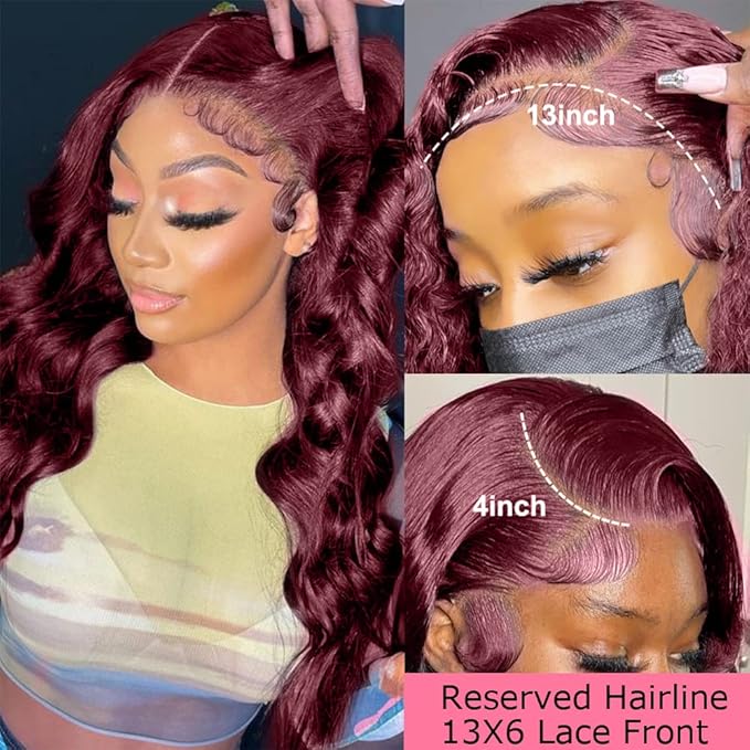 Burgundy Wig Human Hair 13x4 99j Burgundy Lace Front Wigs Human Hair Pre Plucked HD Transparent Lace Frontal Wigs Red Colored Wig 24 Inch