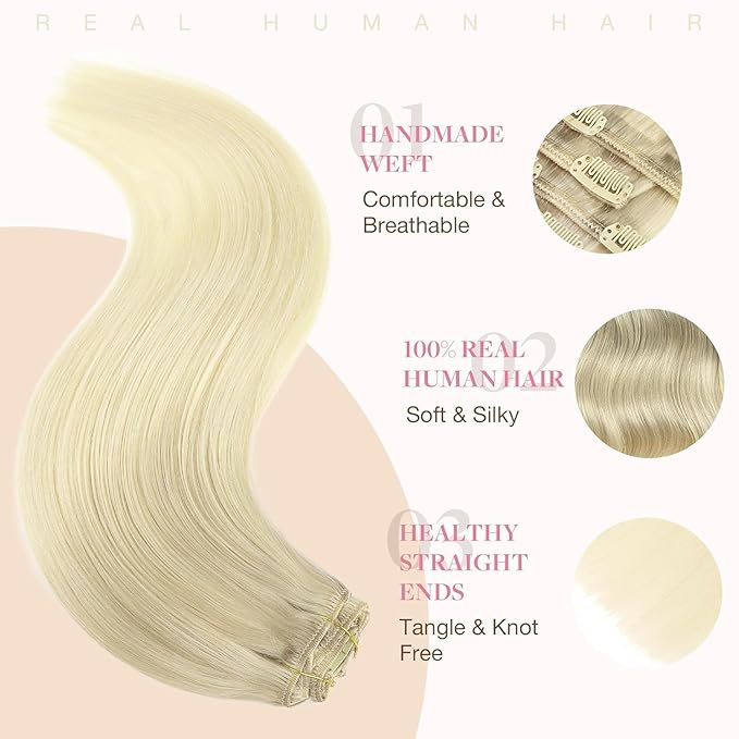 GOO GOO Clip in Hair Extensions Real Human Hair, Remy Human Hair Extensions Clip ins for Women, Natural Human Hair, 26 Inch 180g 7Pcs, 17/22/60 Balayage Ash Blonde to Golden Blonde and Platinum Blonde