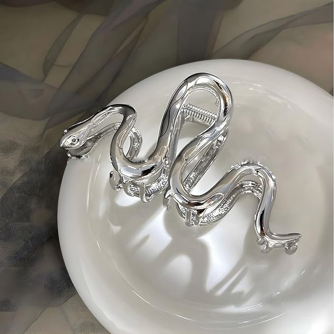 Silver Snake Elegant Metal Hair Clip, 1Pcs 4.33 Inch Claw Hair Clip for Thick Thin Hair, Strong Hold Grip Hair Jaw Clip for Women, Hair Accessories for Daily Wear and Formal Occasions