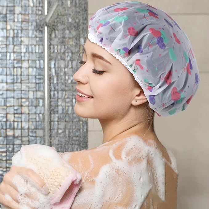 Pengxiaomei 6 Pcs Shower Cap, Reusable Waterproof Hair Cap Shower Caps Stocking Stuffers for Women Men Kids