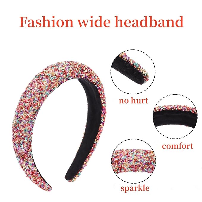 Glitter Headband for Women Fashion Sparkle Colorful Christmas Wide Headbands Comfortable High Elastic Headband Hairband Hair Hoop Hair Accessories for Womens