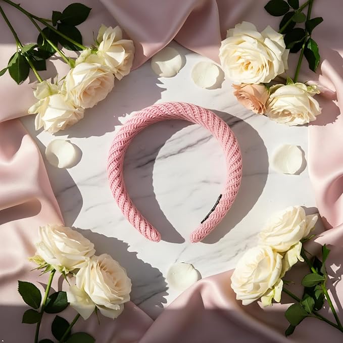 D&A Comfort Premium Handcrafted Knitted Hairbands, Non Slip Handmade Headbands, 3 Pack Collection, Blush Pink, Sandy Beige, Buttercup Yellow