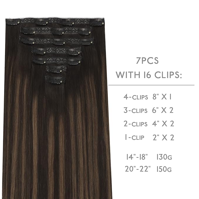 WENNALIFE Lace Seamless Clip in Hair Extensions Human Hair 7pcs Ultra Invisible 50% Thinner Seamless Clip Ins Balayage Dark Brown Mixed Chestnut Brown Natural Remy Hair 14 inch