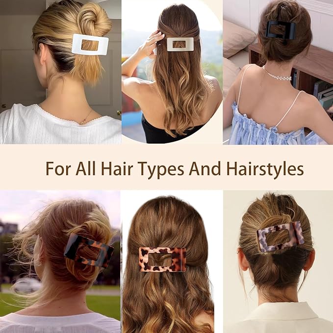 4 PCS Flat Hair Clips, Large Flat Claw Clips for Women Girls, Strong Hold French Hair Clips for Thick Thin Hair, Stylish Classic Hair Barrettes(Tortoise)
