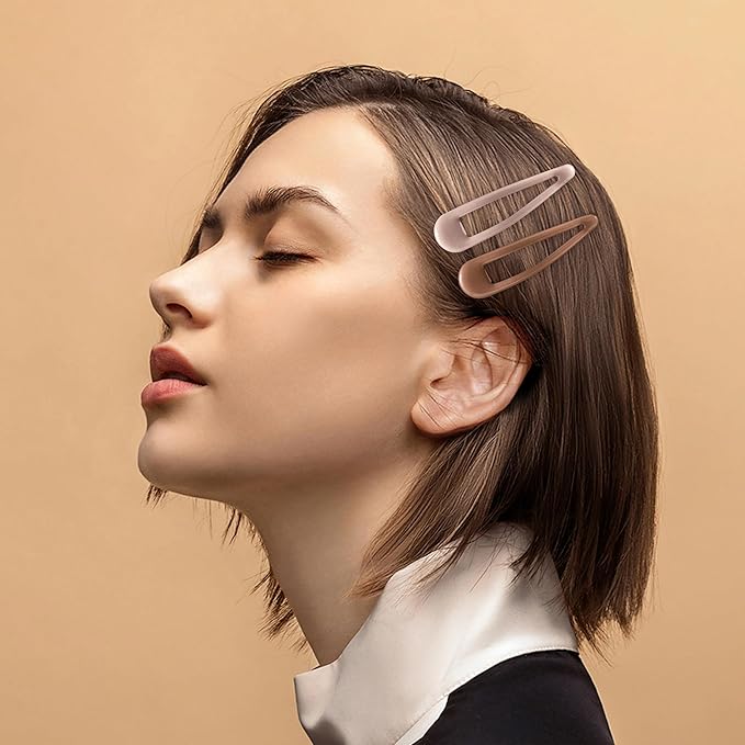24 PCS 2.36 In Metal Snap Hair Barrettes For Women Water Drop Shape Hair Clips For Thick Thin Fine Hair,Bright Black Brown Beige White