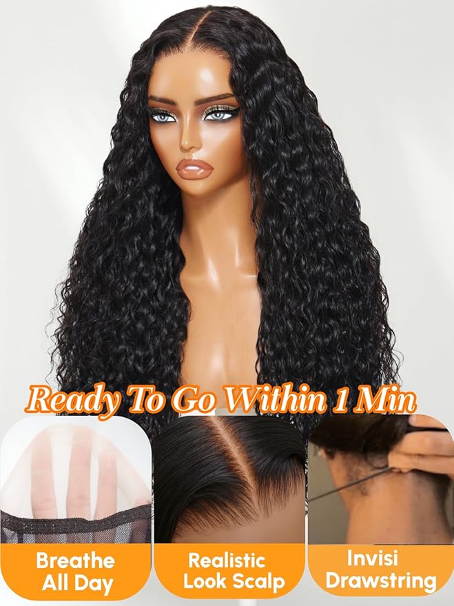 Julia Hair Loose Curly Wave Glueless Wigs Human Hair 7x5 HD Lace Closure Bye Bye Knots Mixed Curls Wig with Invisi Drawstring Pre Plucked Pre Bleached Put on and Go Beginner Friendly 26 Inch