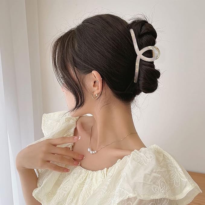 Big Hair Claw Clips Butterfly Hair Clips for Women 4.7" Large Acetate Metal Hair Claw Clip for Girls Hair Accessories for Long Thick Hair (Pearly White)