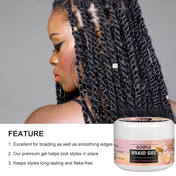 Braid Gel Good for Twist, Locs, Braids, Edge No Flake Extra Hold High Shine Braiding Gel & Edge Control, Loc Gel Long Lasting for Locks, Cornrows Smooths & Tames Frizz 8.8oz (Strawberry Flover)