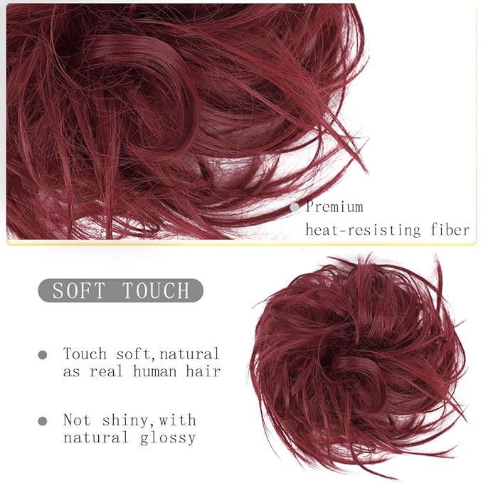 HMD Tousled Updo Messy Bun Hairpiece - Synthetic Hair Extensions with Elastic Rubber Band - Scrunchies and Ponytail Hairpieces for Women