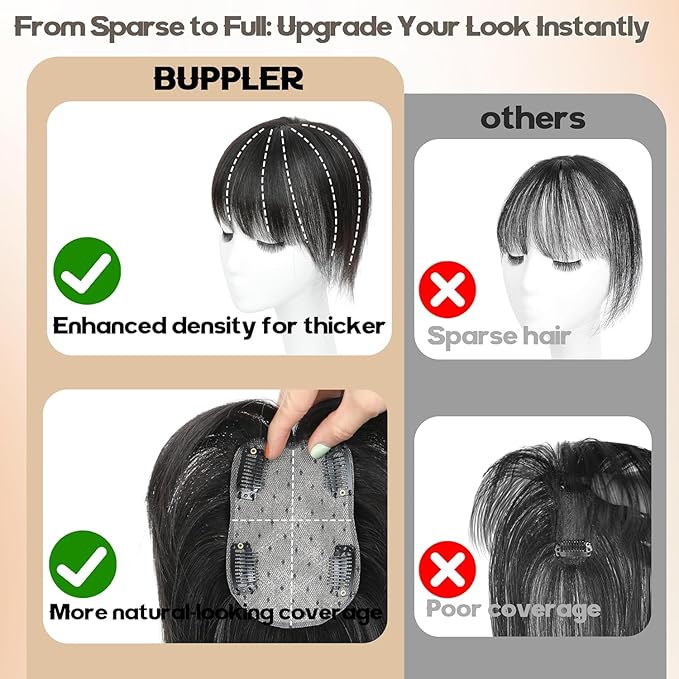 Hair Toppers for Women Real Human Hair-U Shape Toppers Hair Pieces for Women with Thinning Hairr 150% Density Silk Base Clip in Human Topper with Bangs for Daily Use(Brown Black-1B