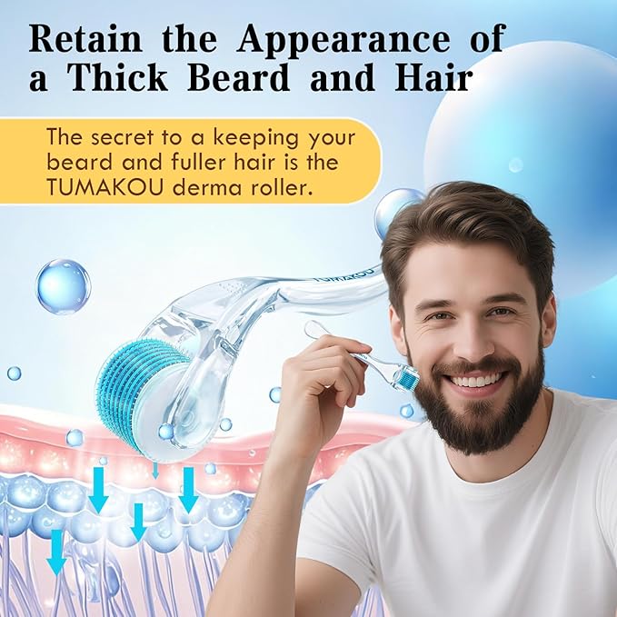 Derma Roller - TUMAKOU Microneedle Roller for Face Scalp Hair - Beard Roller for Women and Men (White)