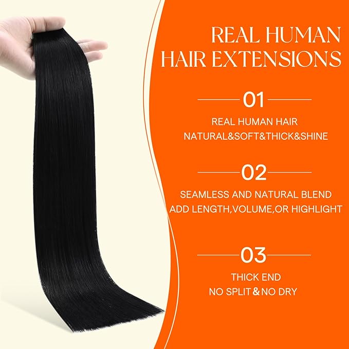 Full Shine Injected Tape ins Human Hair Extensions Color 1 Black 22 Inch Remy Tape in Extensions Human Hair Injection Silky Straight Seamless Skin Weft 50 Grams for Women 20 Pcs Add Length Brazilian