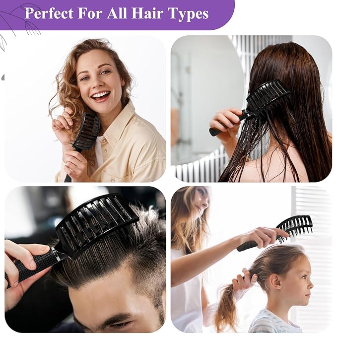 Hair Brush, Detangler Hair Brushes for Women Men Kids Faster Blow Drying, Curved Vent Detangling Brush for Wet Dry Curly Straight Thick Thin Hair Adds Shine, Makes Hair Smooth (black)