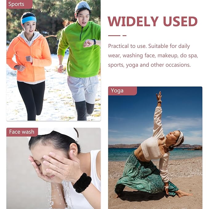 Water Absorbent Makeup Headbands and Wristbands Soft Wide Spa Hairbands for Women Non-slip Comfortable Face Cleaning and Bath Accessories Black Hair Wrap Kit
