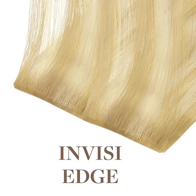 GOO GOO Invisi Edge Tape in Hair Extensions Human Hair, 18AT60A Pearl Ash Blonde Highlights 20pcs 20inch 50g, Virgin Remy Hair, Seamless Injected Tape, Natural Look