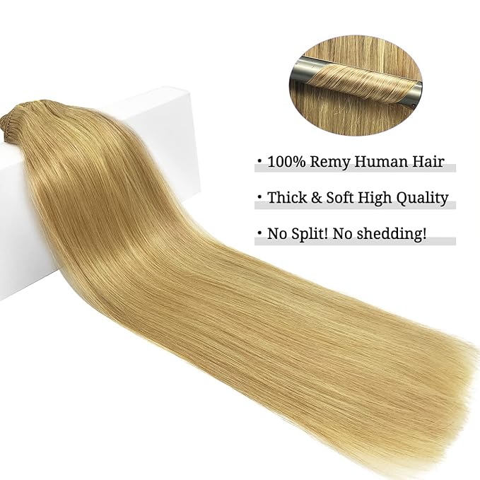 DOORES Clip in Hair Extensions Real Human Hair, Dirty Blonde 14 Inch 7pcs 100g, Remy Clip ins Extensions Thick Silky Straight Weft