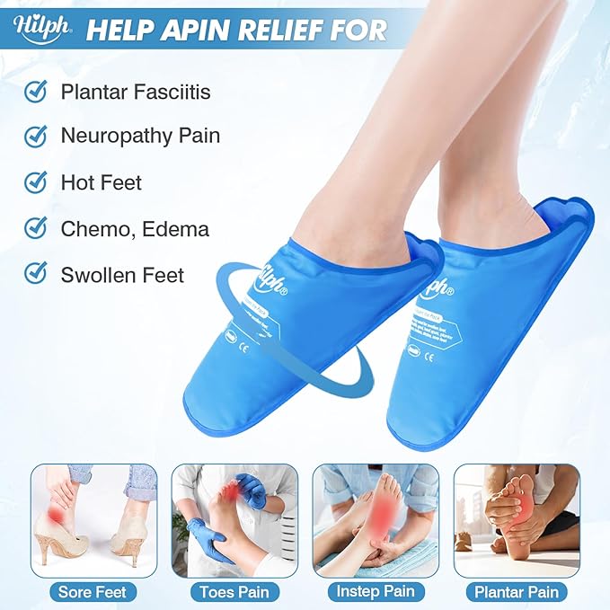 Hilph Foot Ice Pack Slippers for Plantar Fasciitis 2 Packs, Reusable Hot Cold Packs Gel Ice Slipper for Foot and Broken Toes, Gout, Foot Surgery, Neuropathy, Diabetic, Swollen, Light Blue