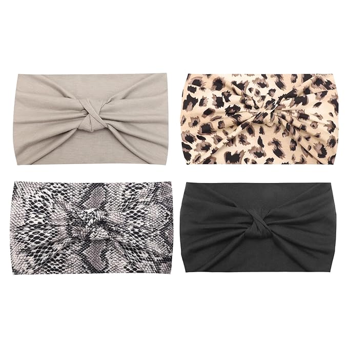 DRESHOW 4 Pack Turban Headbands for Women Wide Vintage Head Wraps Knotted Cute Hair Band Accessories