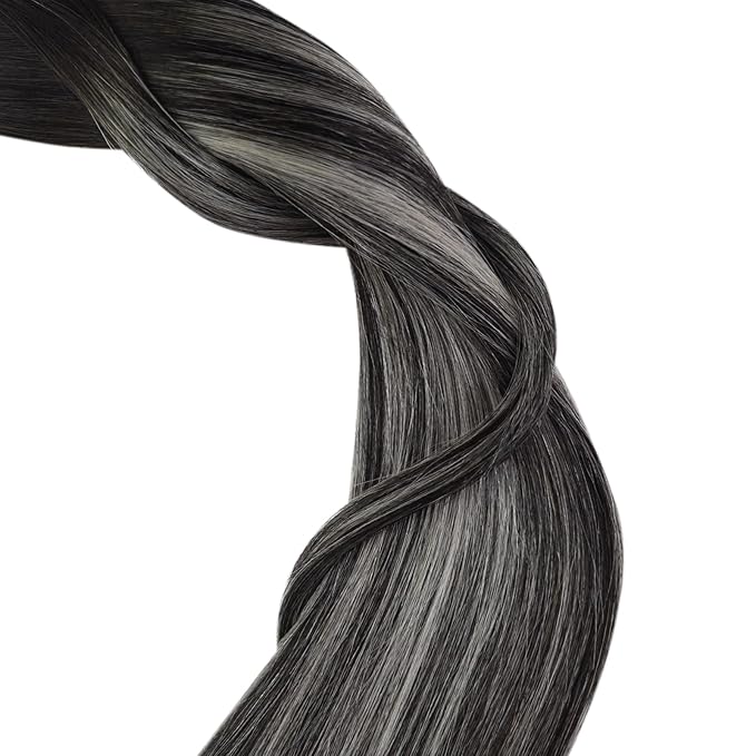 YoungSee Black Tape in Hair Extensions Human Hair Invisible Tape on Human Hair Extensions Ombre Black to Silver Real Hair Tape-in Extension for Women Silky Straight Hair Extensiones 18In 50g 20pcs