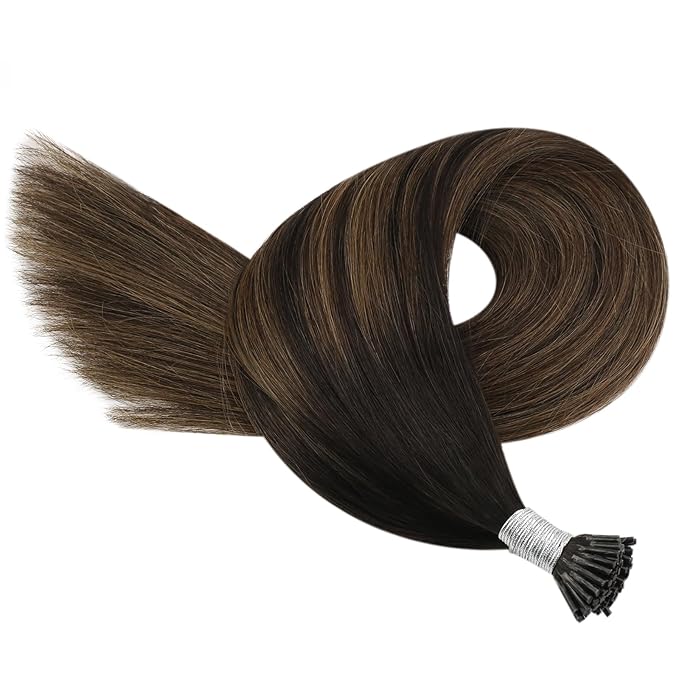 YoungSee I Tip Hair Extensions Brown Balayage Itip Human Hair Extensions Ombre Dark Brown Itip Hair Extension Real Human Hair 22Inch Ombre Natural Hair Extension for Adding Length 50g 50s
