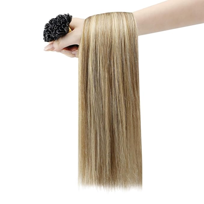 YoungSee U Tip Hair Extensions Human Hair Balayage U Tip Hair Extensions Ombre Dark Brown to Brown with Blonde K Tips Hair Extension Real Human Hair Silky 18In Balayage Utip Remy Hair 1g/s 50g