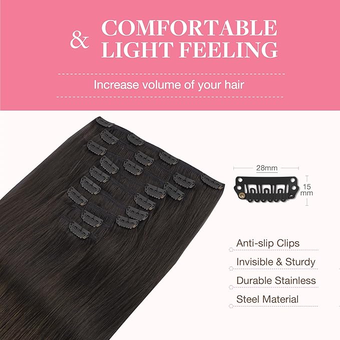 GOO GOO Clip in Hair Extensions Real Human Hair, Remy Human Hair Extensions Clip ins for Women, Natural Human Hair, 26inch 260g 9Pcs, #2 Dark Brown