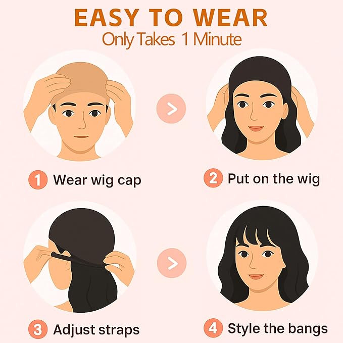 Nnzes Short Wavy Bob Wig with Bangs for Women Shoulder Length Curly Soft Chestnut Caramel Mix Synthetic Heat-Resistant Fiber Hair for Daily & Party Use