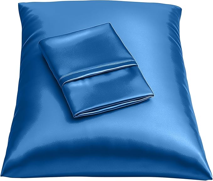 BLISSFORD Royal Blue Satin Pillowcase with Zipper, for Hair and Skin Care, Feels Soft and Cool Like a Silk Pillowcase, Satin Pillow Cases 2 Pack, Slik Pillow Cover, Queen Size - Set of 2
